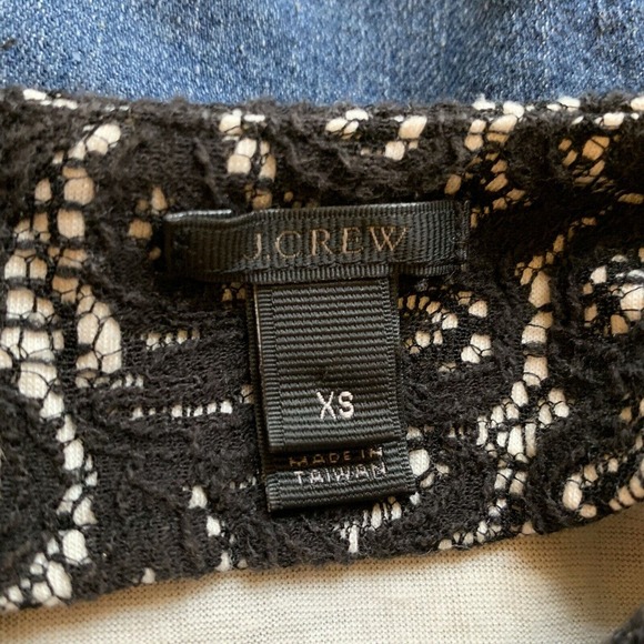 J. Crew - Women’s 3/4 Sleve Lace Overlay Peplum Blouse - XS Black Over Cream - Picture 7 of 7